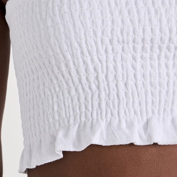 NWT Vitamin A Nya Smocked Strapless Cotton Bandeau Top in White Crinkle Linen - Picture 15 of 16